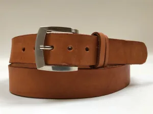 Men's Natural Leather Belt with Smooth Silver Tone Buckle 44A6