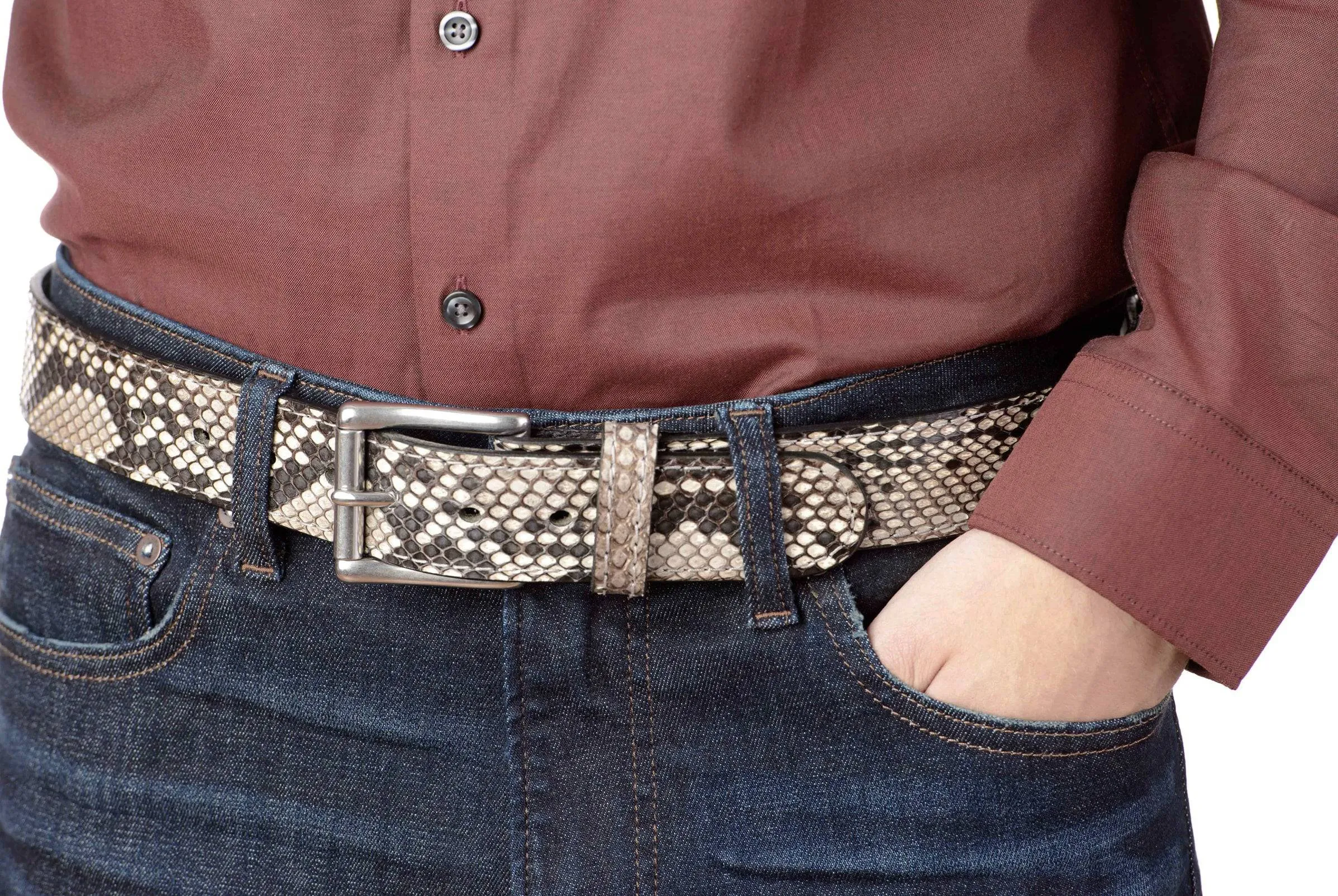 Men's Python Snakeskin Max Thickness Gun Leather Belt