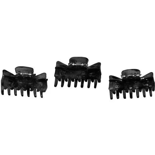 Mens Small Black Plastic Clamps for Men Long Hair- Card of 3