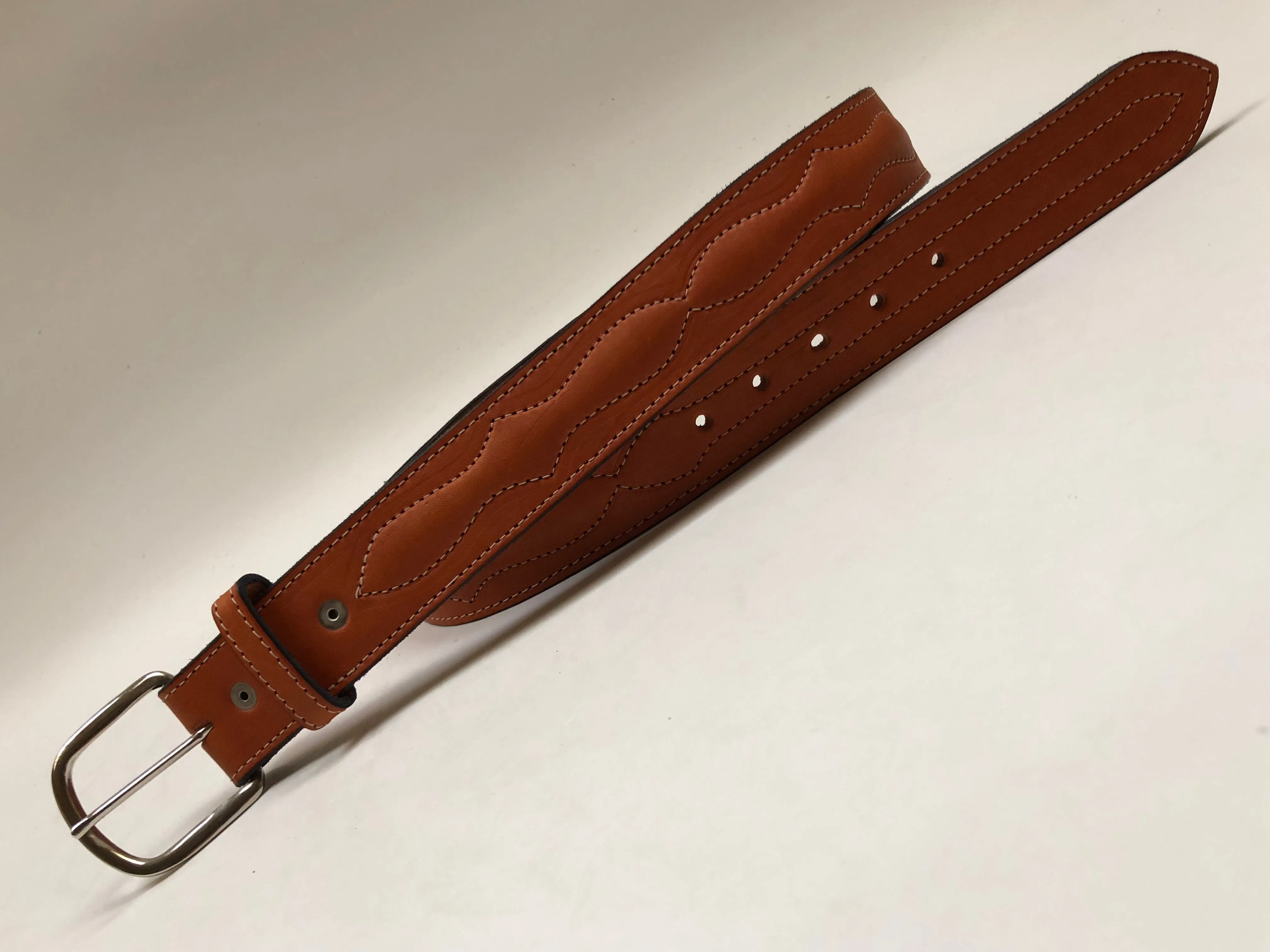 Men's Tan Leather Belt With Silver Tone Buckle 36A16