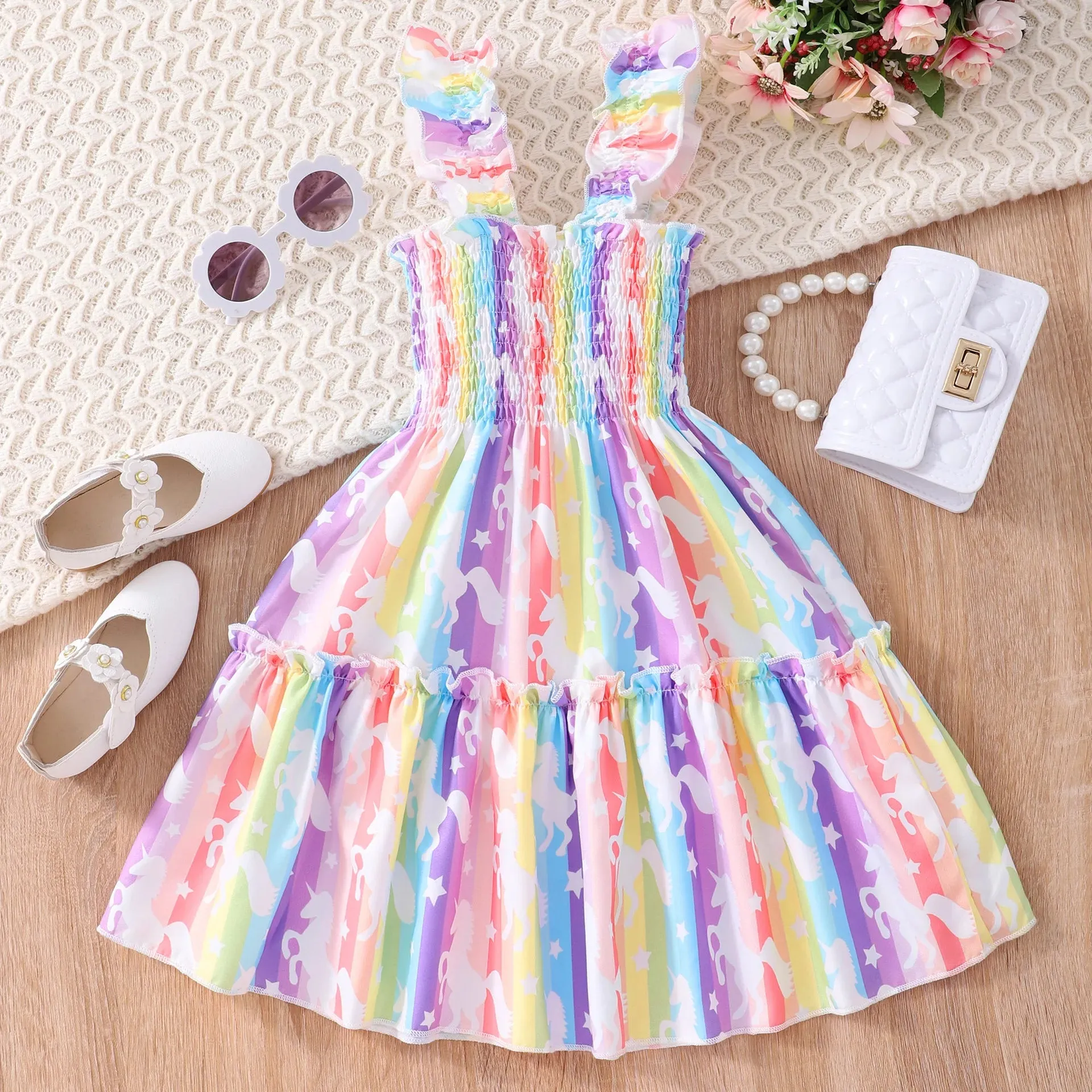 Mermaid Butterfly Rainbow Birthday Party Girls Dresses