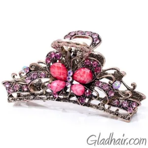 Metal Butterfly Style Hair Claw with Pink Crystals