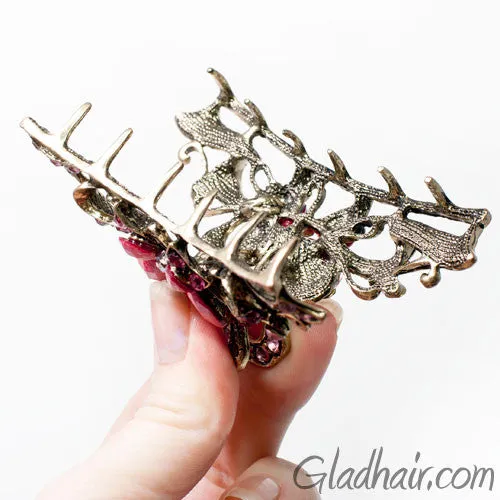 Metal Butterfly Style Hair Claw with Pink Crystals
