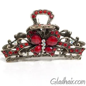 Metal Butterfly Style Hair Claw with Red Crystals