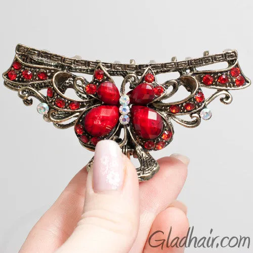 Metal Butterfly Style Hair Claw with Red Crystals
