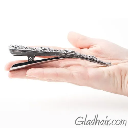 Metal Silver Cut Out Beak Clip with Crystals - 1 Piece