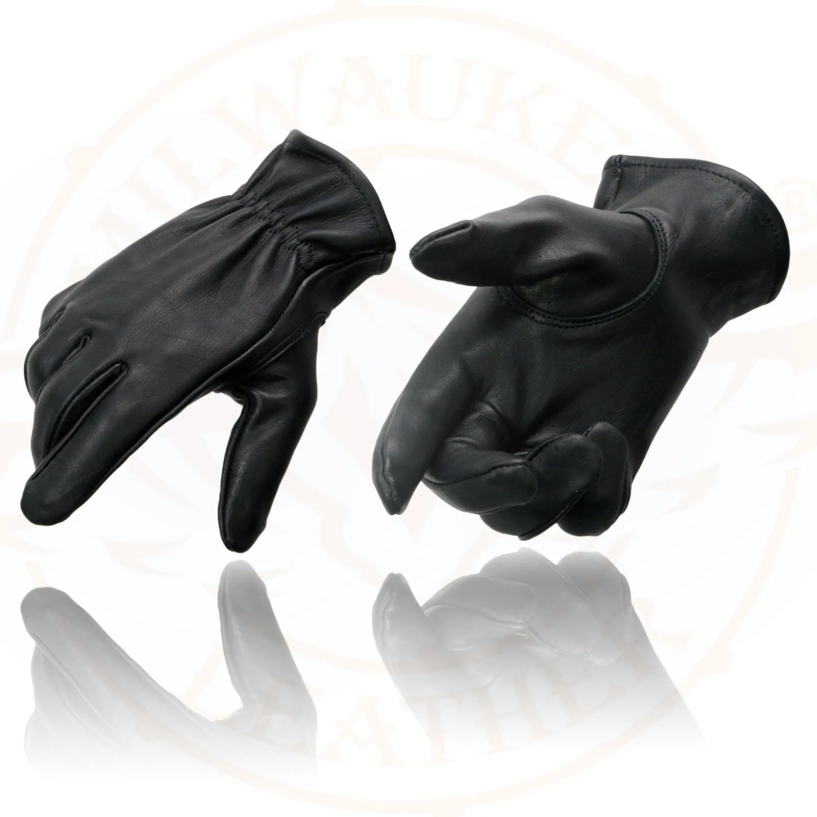 MG7595 Unlined Men's Black Deerskin Motorcycle Hand Gloves W/ Sinch Wrist Closure