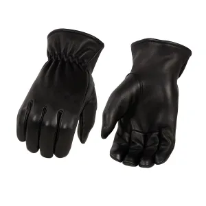 MG7595 Unlined Men's Black Deerskin Motorcycle Hand Gloves W/ Sinch Wrist Closure