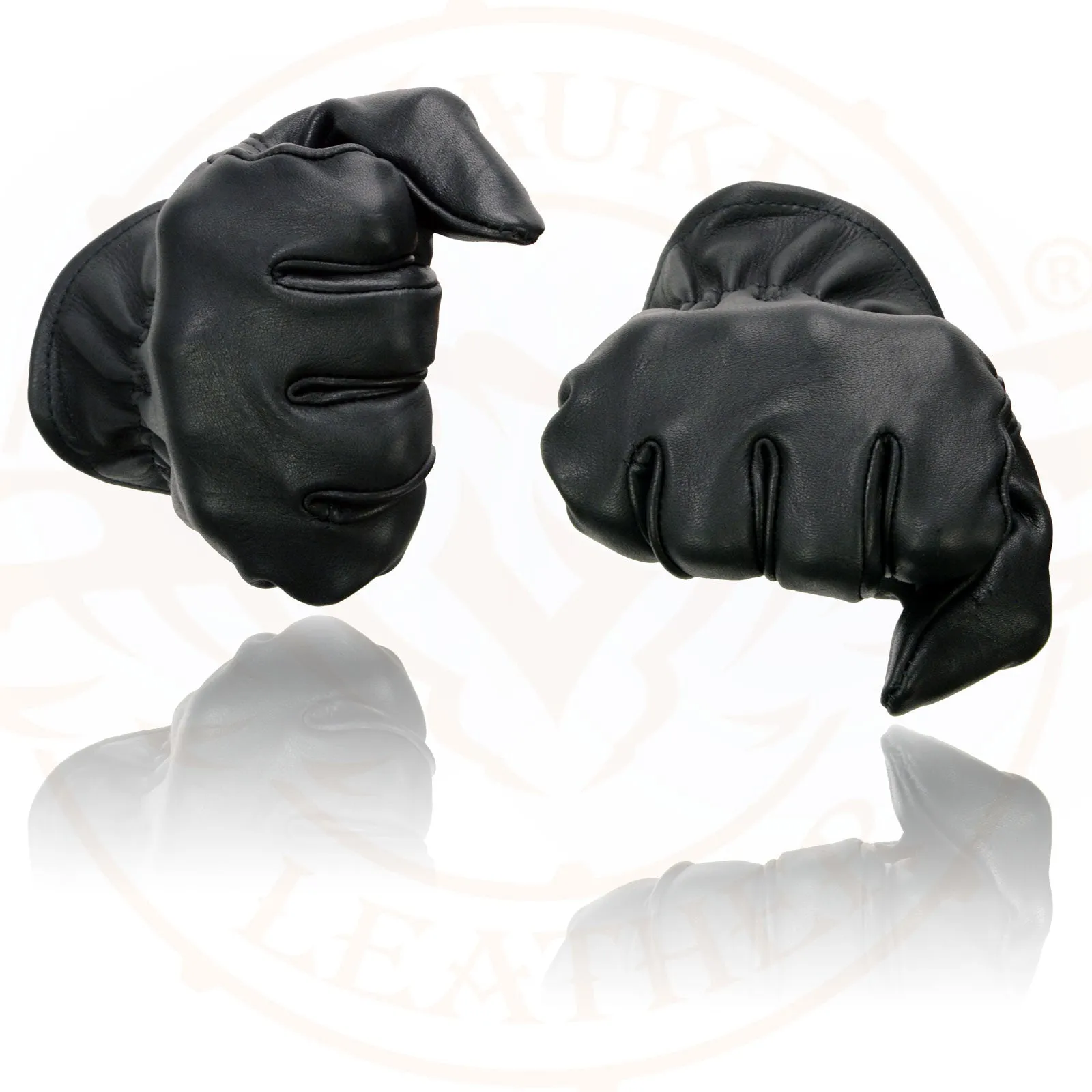 MG7595 Unlined Men's Black Deerskin Motorcycle Hand Gloves W/ Sinch Wrist Closure