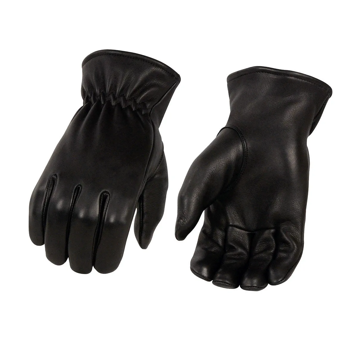 MG7595 Unlined Men's Black Deerskin Motorcycle Hand Gloves W/ Sinch Wrist Closure