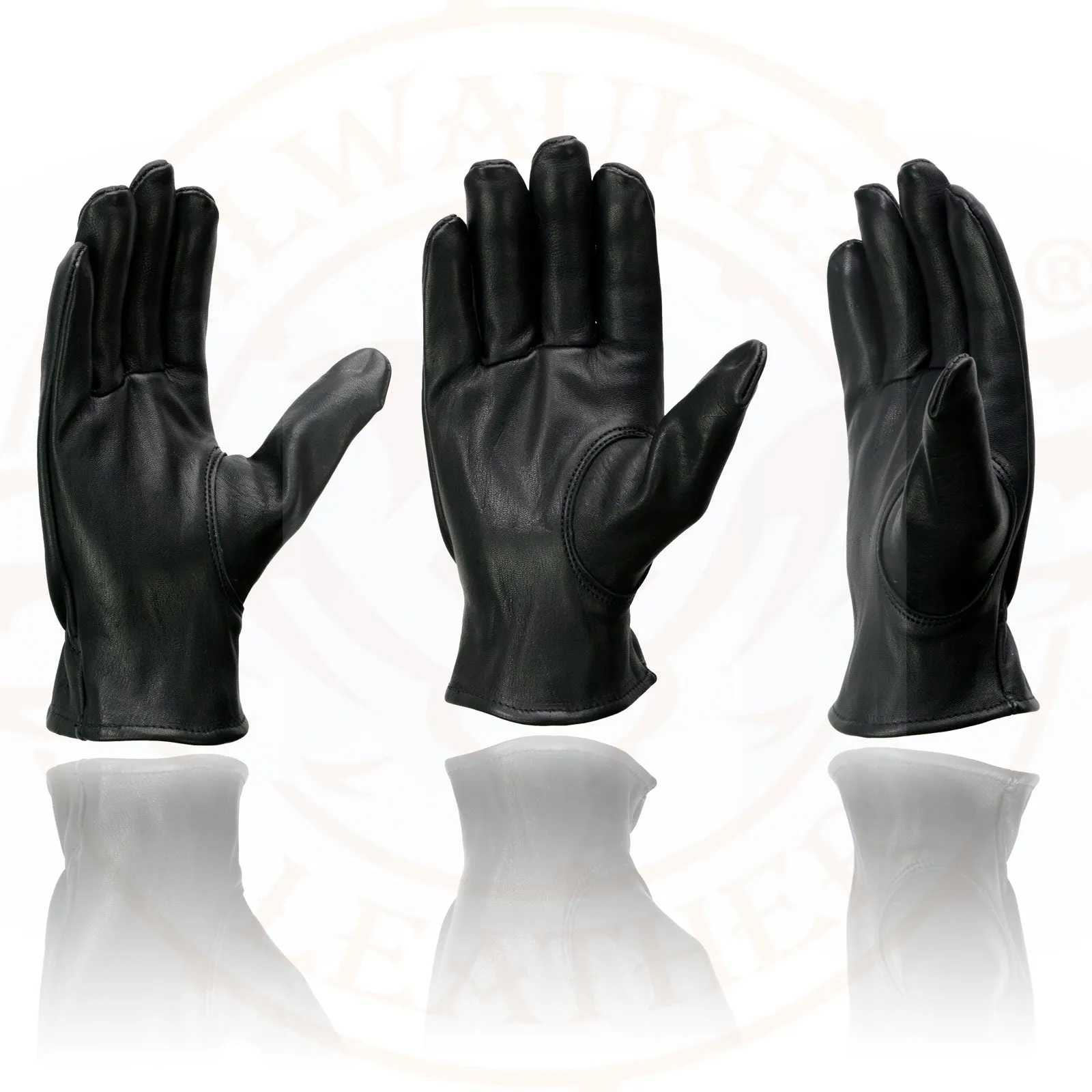 MG7595 Unlined Men's Black Deerskin Motorcycle Hand Gloves W/ Sinch Wrist Closure