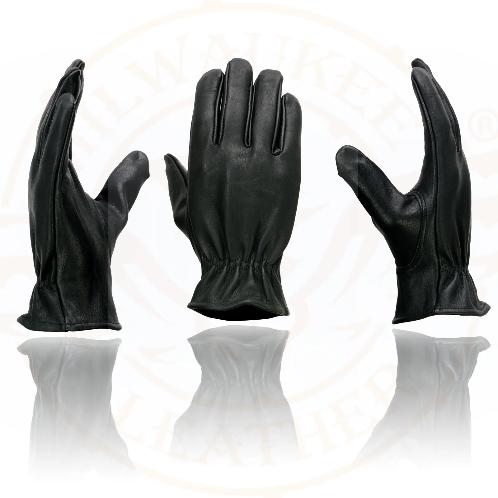 MG7595 Unlined Men's Black Deerskin Motorcycle Hand Gloves W/ Sinch Wrist Closure