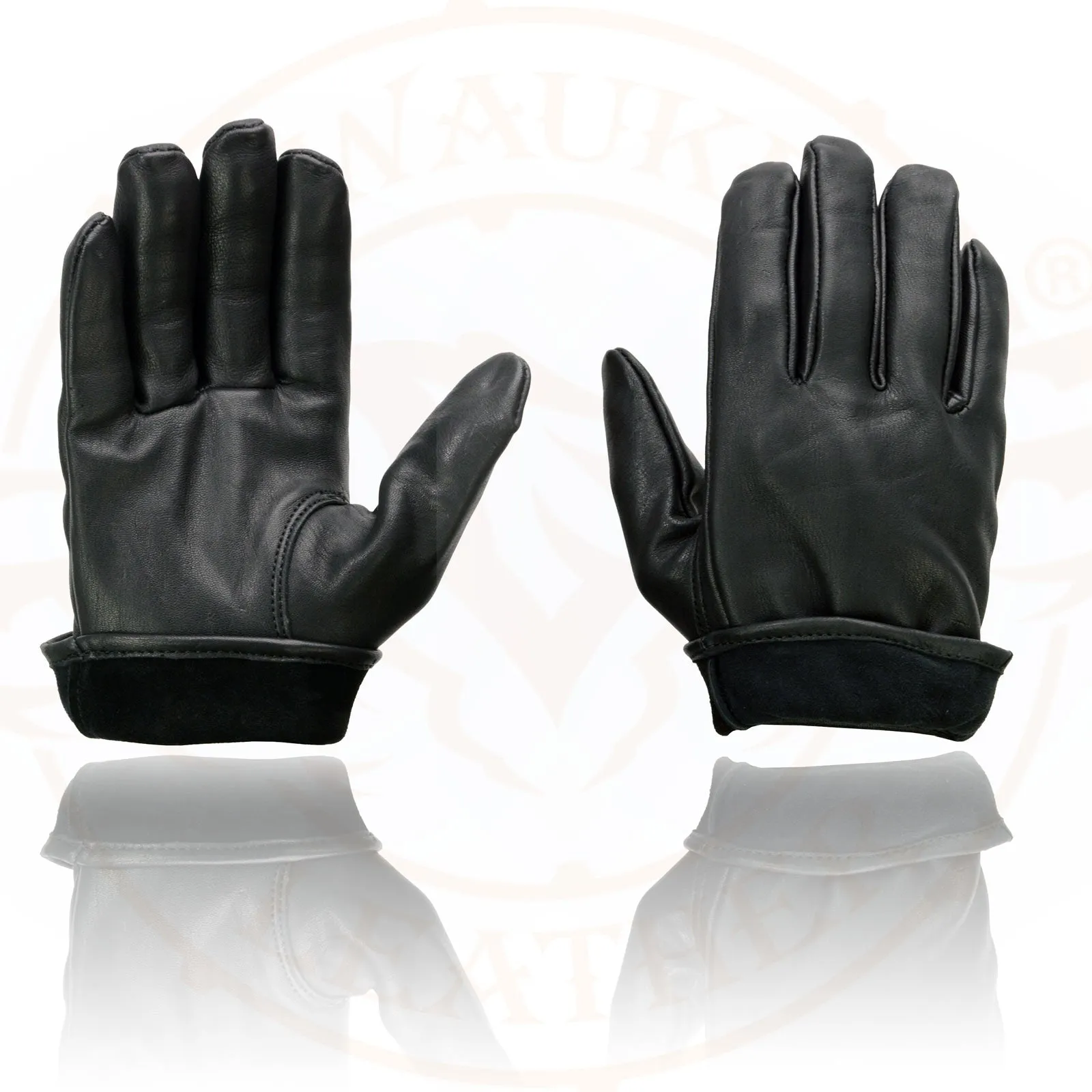 MG7595 Unlined Men's Black Deerskin Motorcycle Hand Gloves W/ Sinch Wrist Closure