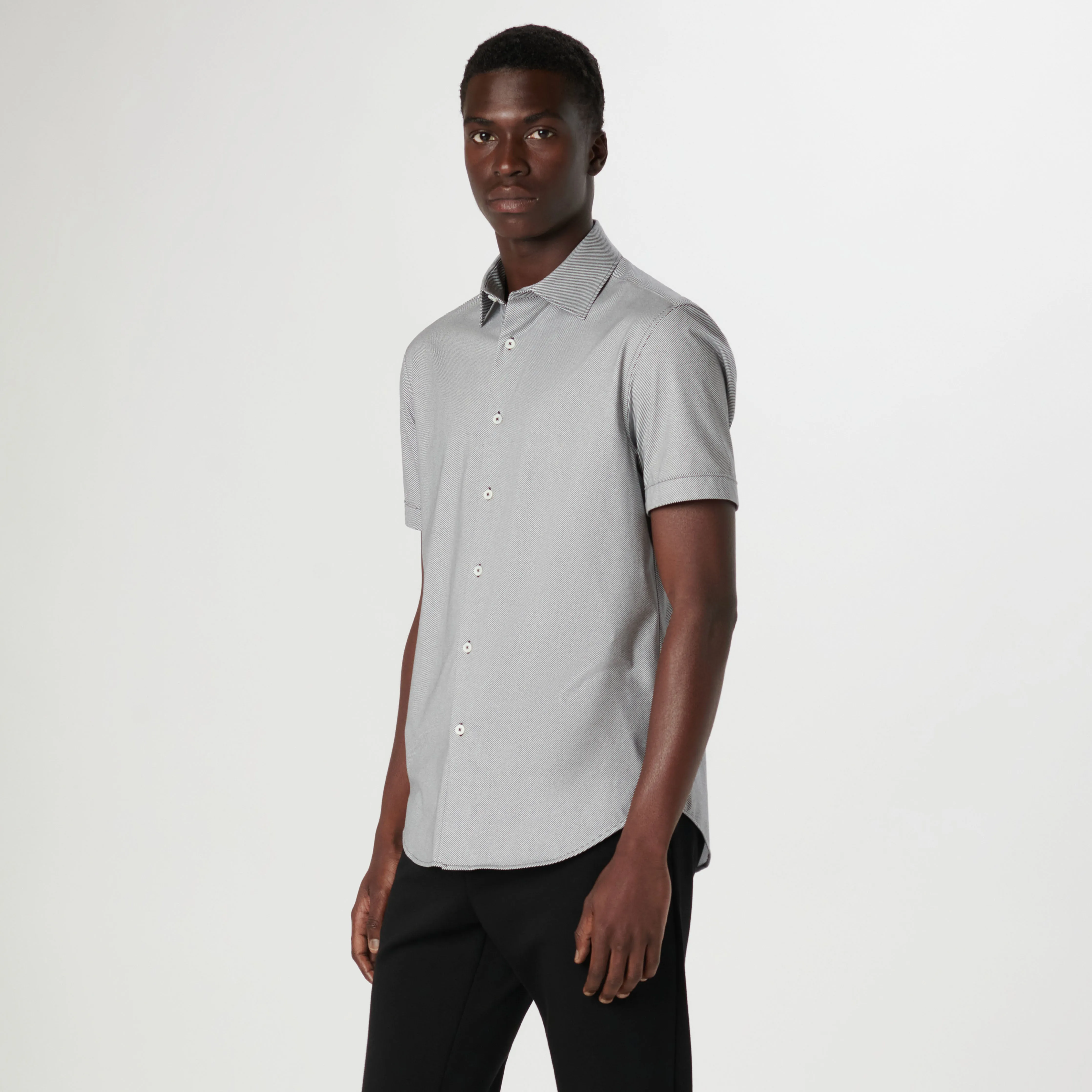 Miles Diagonal Pin Stripe OoohCotton Short Sleeve Shirt