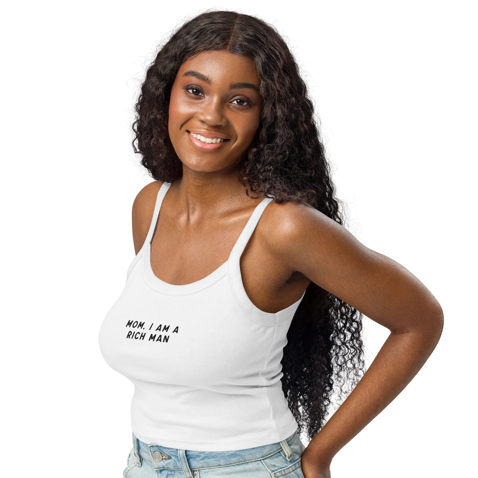 Mom, I am a Rich Man Rib Embroidered Tank Top