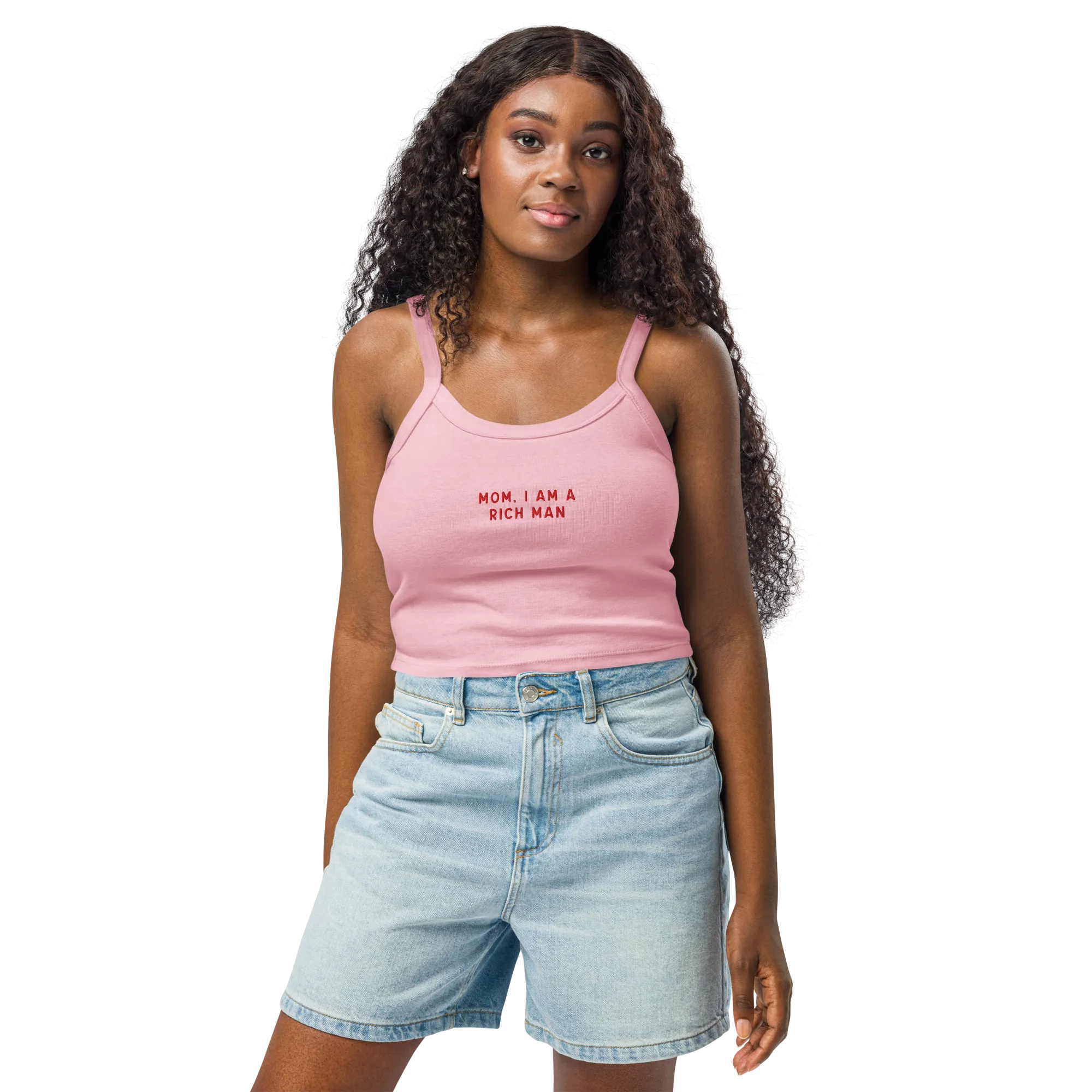 Mom, I am a Rich Man Rib Embroidered Tank Top
