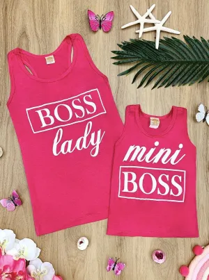 Mommy & Me Fuchsia "Boss Lady" & "Mini Boss" Racerback Graphic Tank