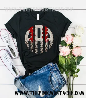 Monogram Leopard Baseball Tee/ Baseball Mom Shirt/ Bella Canvas Tee