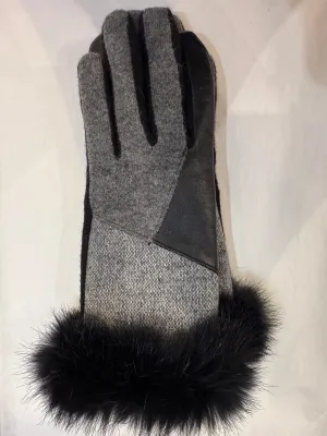 Multi-patch fur-trimed gloves