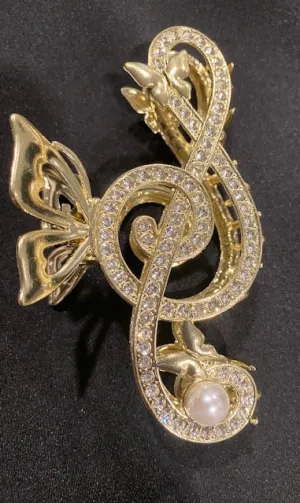 Musical Note Rhinestones Pearl Hair Claw
