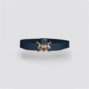 Mystic Rabbit Buckle Thin Leather Belt in Navy