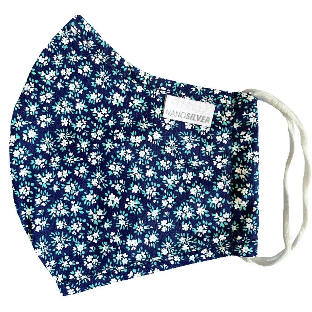 NanoSilver Face Masks - Washable Reusable 3-Ply Antibacterial Knitted Fabric - Rewashable up to 31X / Pack of 5 Masks - Floral Pattern