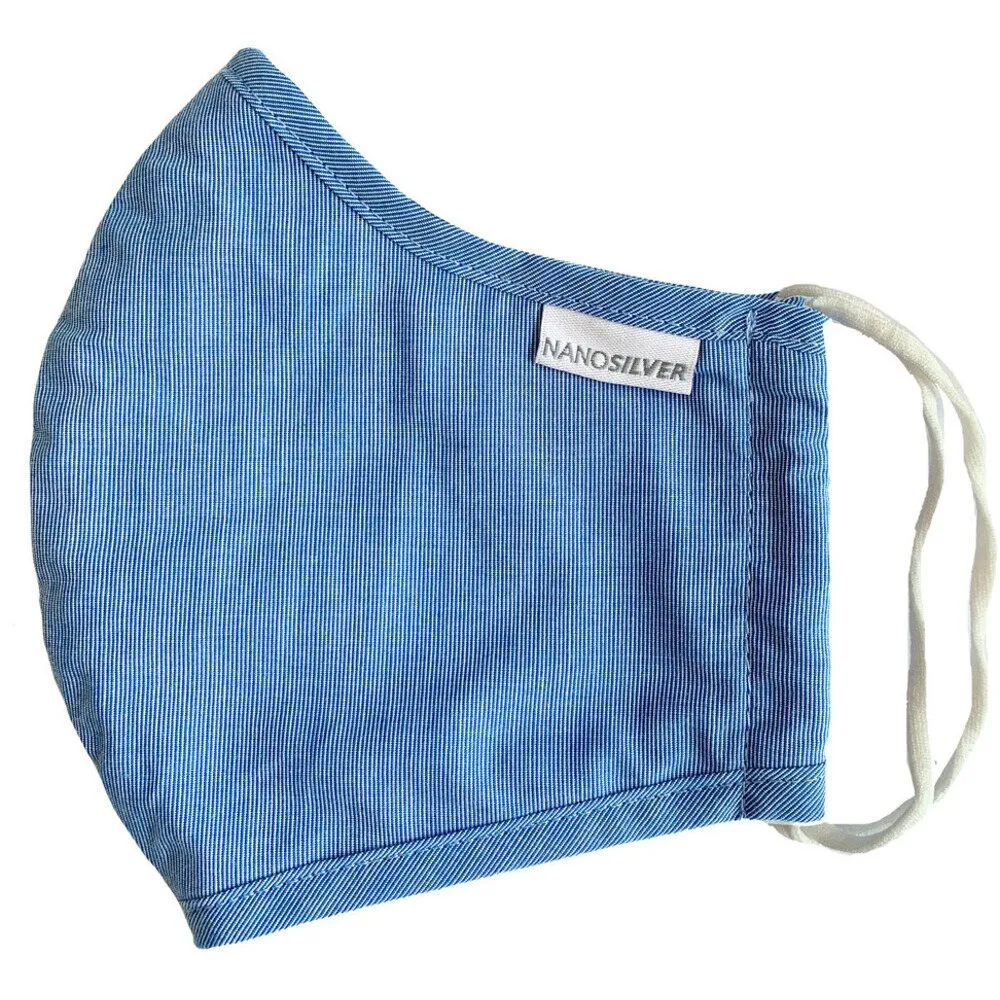 NanoSilver Face Masks - Washable Reusable 3-Ply Antibacterial Knitted Fabric - Rewashable up to 31X / Pack of 5 Masks - Light Blue