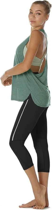 New icyzone Workout Tank Tops for Women - Running Muscle Tank Sport Exercise Gym Yoga Tops Athletic Shirts, Green Sz M