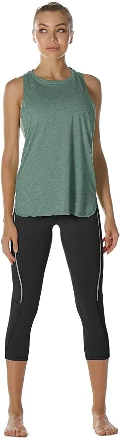 New icyzone Workout Tank Tops for Women - Running Muscle Tank Sport Exercise Gym Yoga Tops Athletic Shirts, Green Sz M