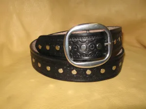 Nickel Rivets Women's Embossed Harness Leather Belt
