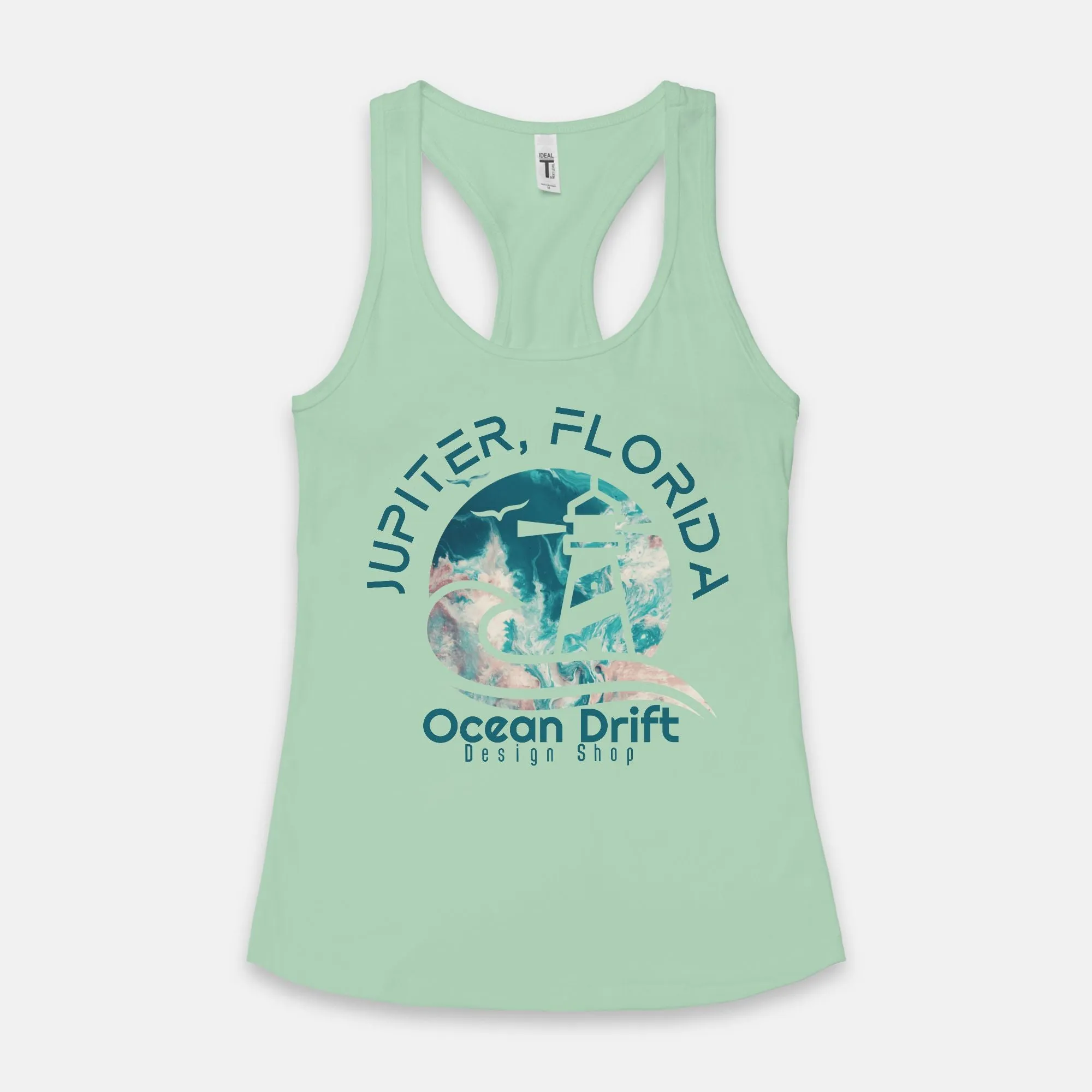 Ocean Drift Tank Top. (Teal & Pink Logo)(Full Length)