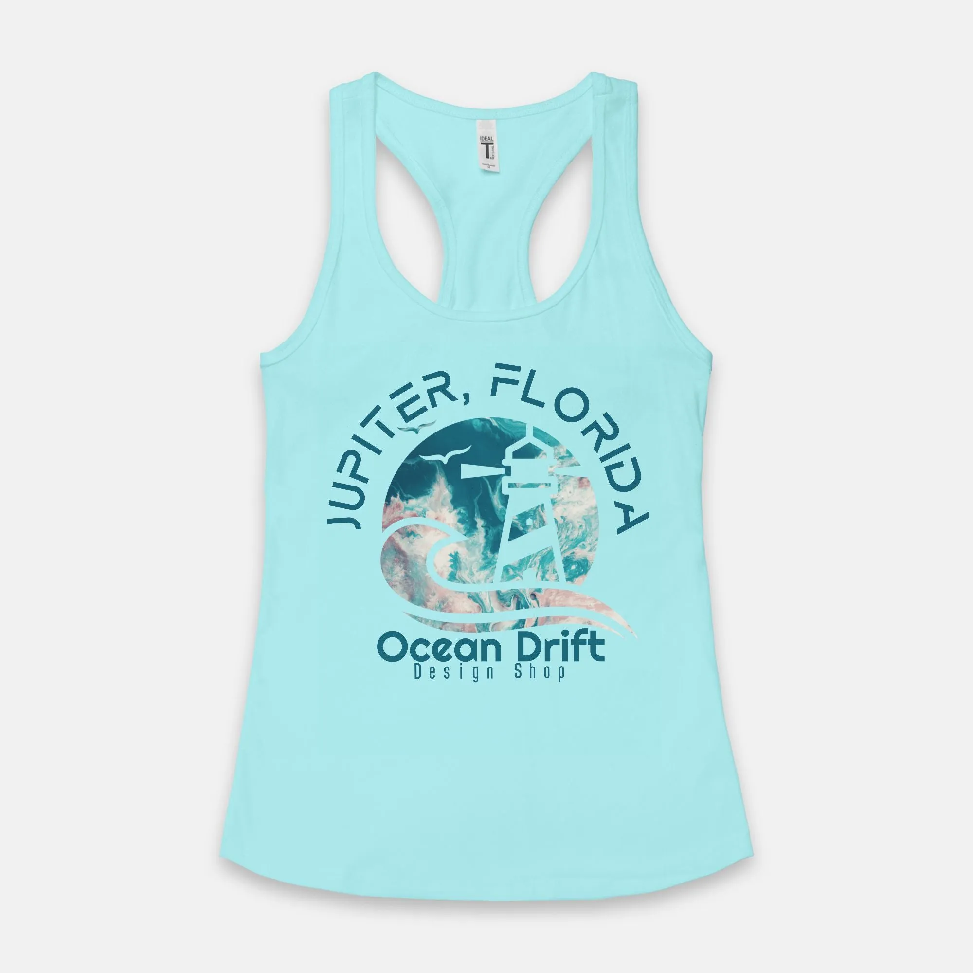 Ocean Drift Tank Top. (Teal & Pink Logo)(Full Length)