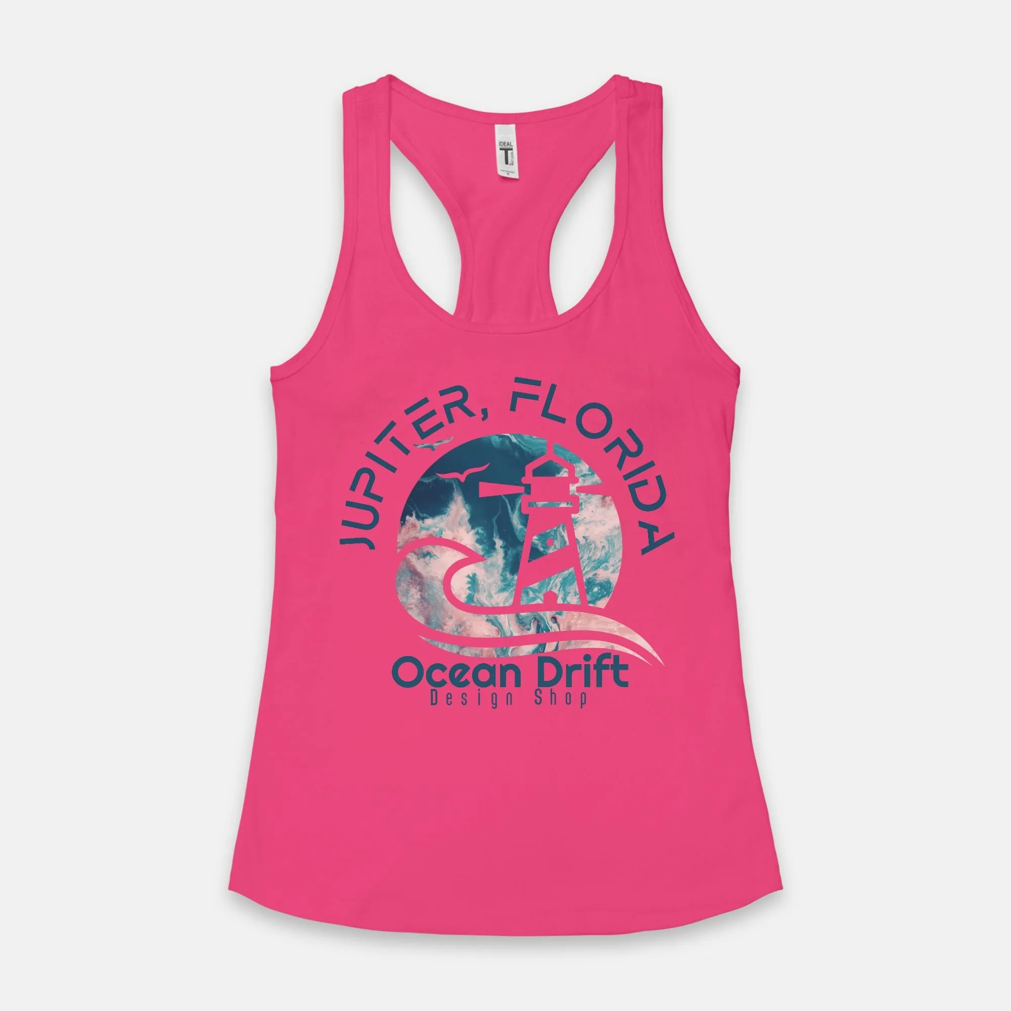 Ocean Drift Tank Top. (Teal & Pink Logo)(Full Length)