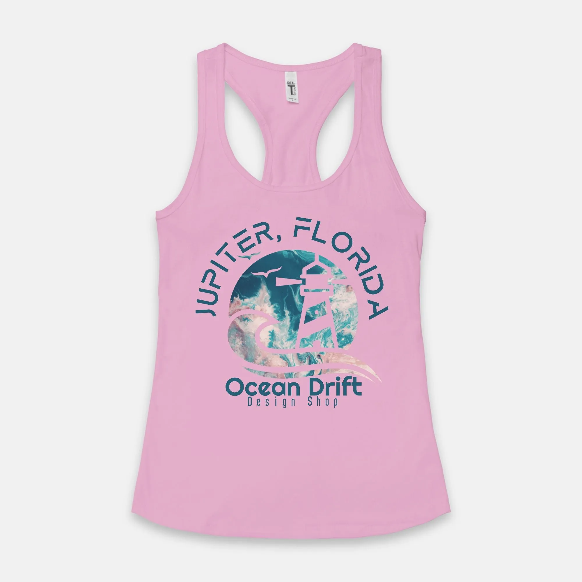 Ocean Drift Tank Top. (Teal & Pink Logo)(Full Length)