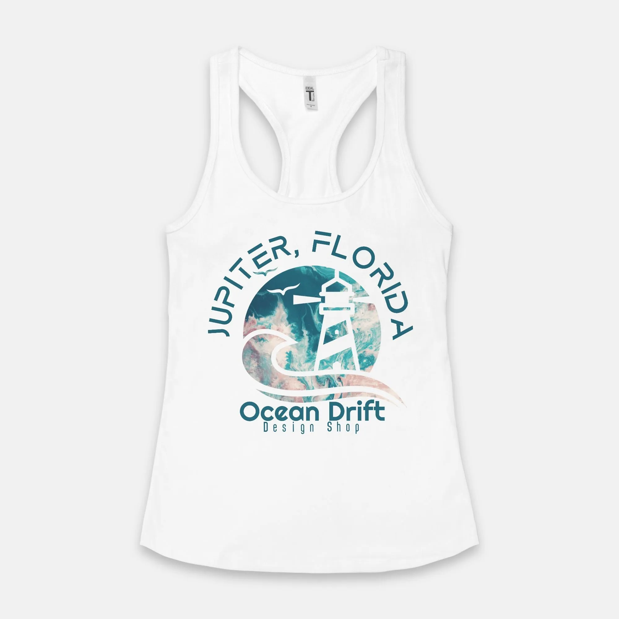 Ocean Drift Tank Top. (Teal & Pink Logo)(Full Length)
