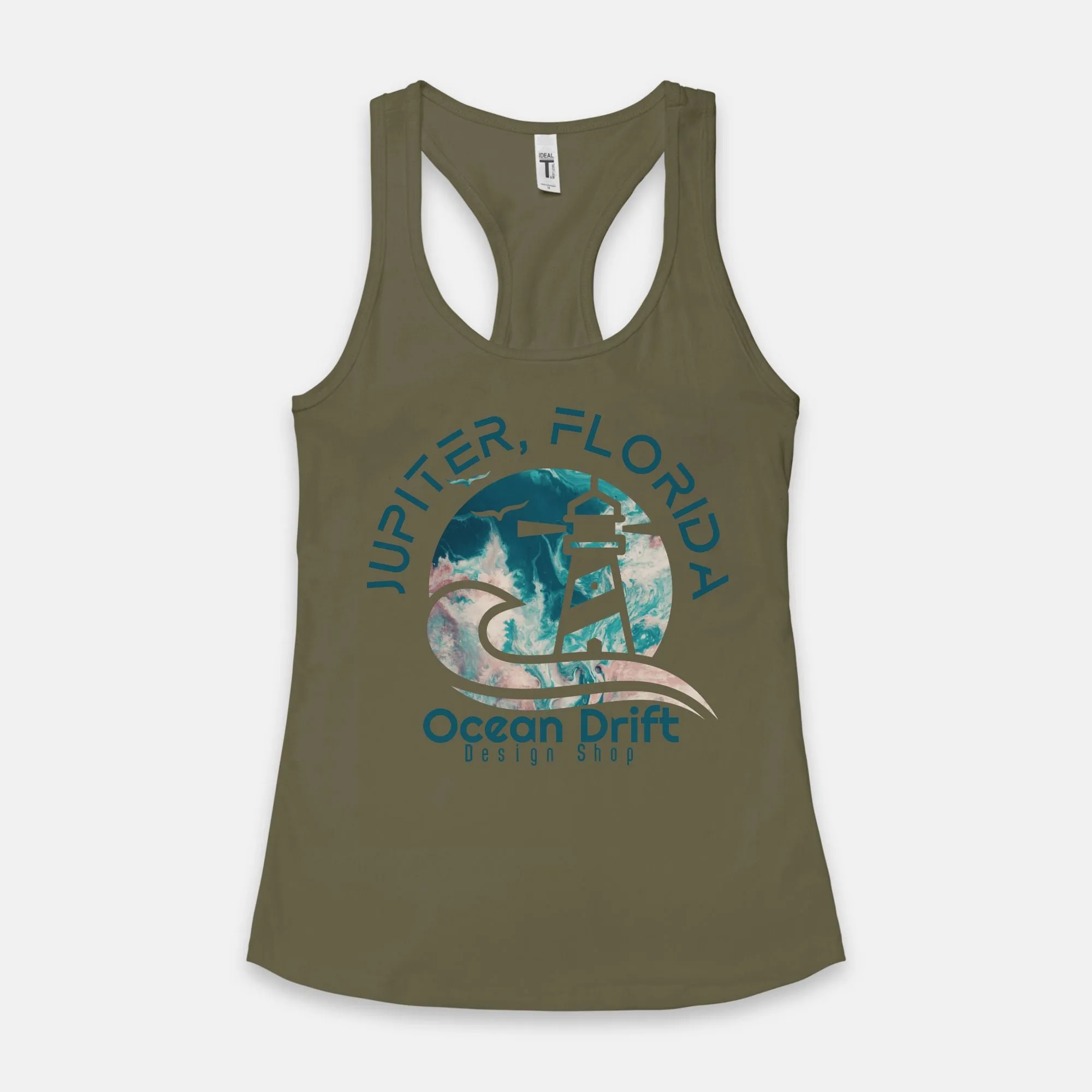 Ocean Drift Tank Top. (Teal & Pink Logo)(Full Length)