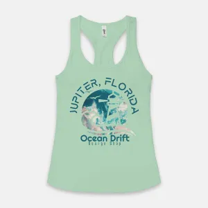 Ocean Drift Tank Top. (Teal & Pink Logo)(Full Length)