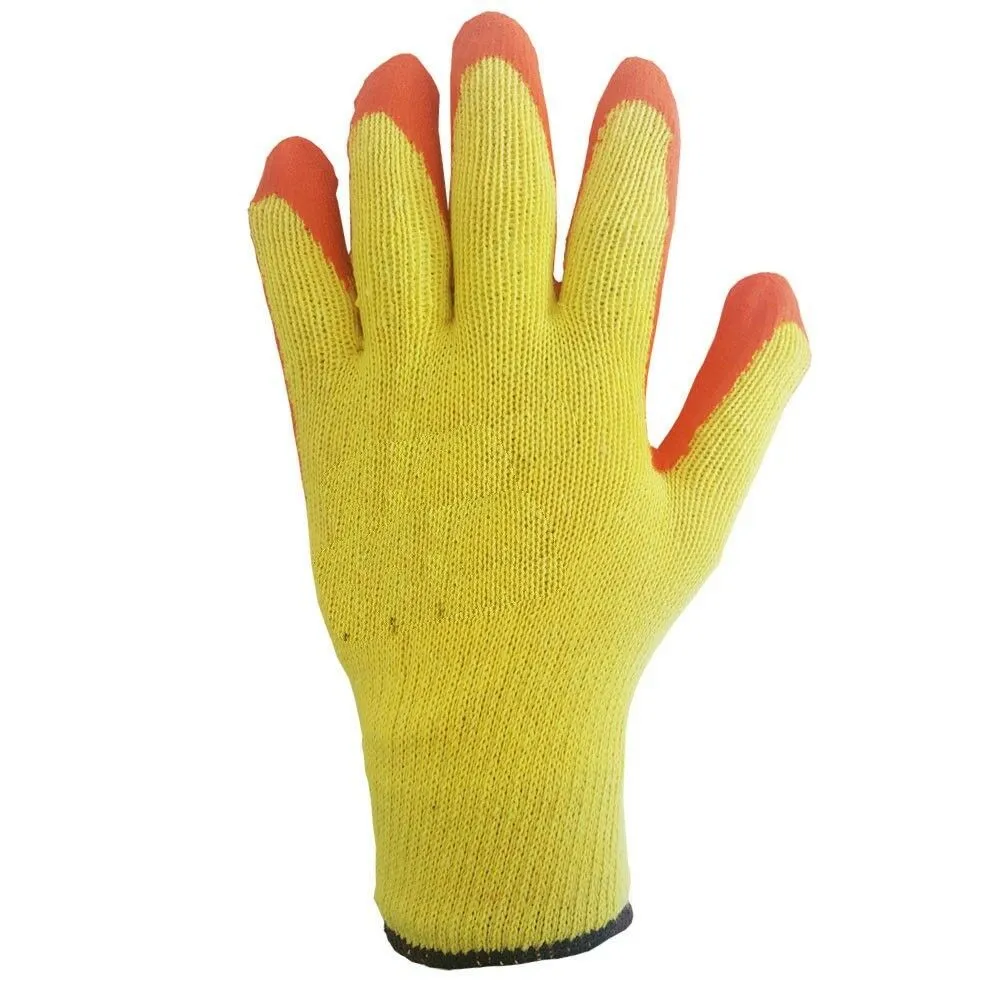 Pairs Latex Coated Orange Rubber Safety Work Gloves Mens Builders Gardening