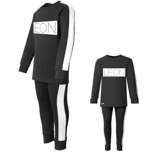 Personalised Black Block Striped Tracksuit
