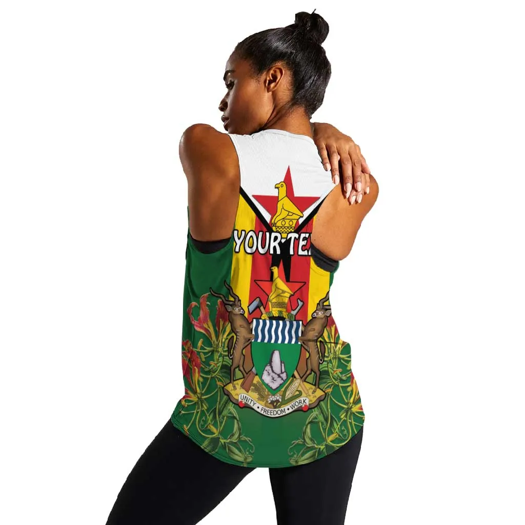 Personalised Zimbabwe Independence Day Women Racerback Tank Coat Of Arms Fire Lilies LT15