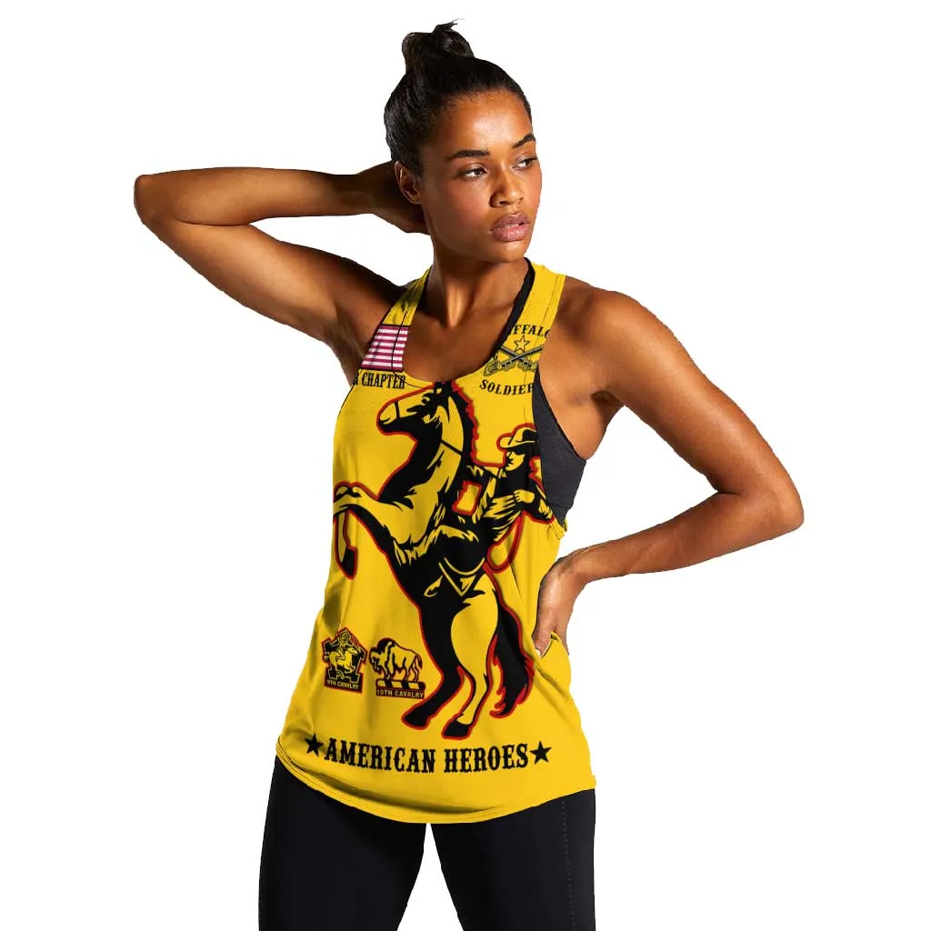 Personalized Afro Buffalo Soldiers Women Racerback Tank BSMC United States Army Yellow LT14