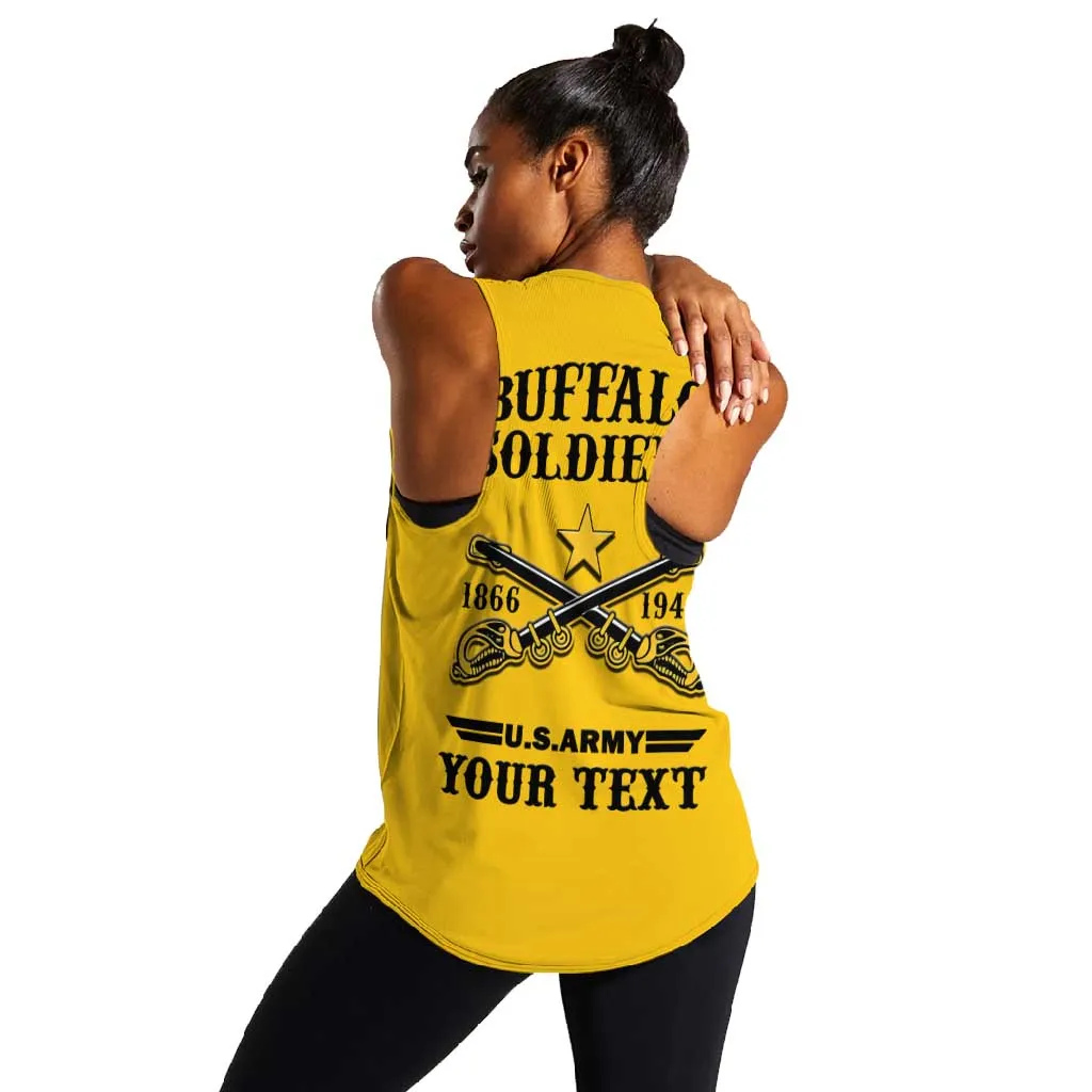 Personalized Afro Buffalo Soldiers Women Racerback Tank BSMC United States Army Yellow LT14