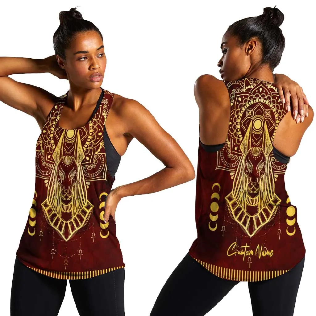 Personalized Anubis Women Racerback Tank Ancient Egyptian Pattern In Red DT02