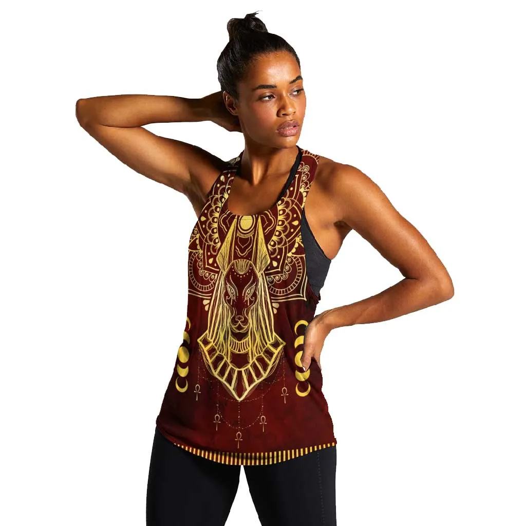Personalized Anubis Women Racerback Tank Ancient Egyptian Pattern In Red DT02
