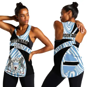 Personalized Botswana Independence Day Women Racerback Tank - Lefatshe la Botswana with Zebra Pattern LT01