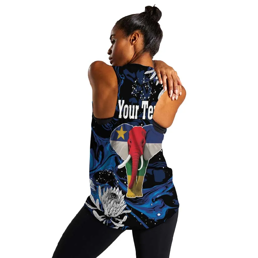 Personalized Central African Republic Women Racerback Tank Elephant With King Protea LT18