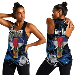 Personalized Central African Republic Women Racerback Tank Elephant With King Protea LT18