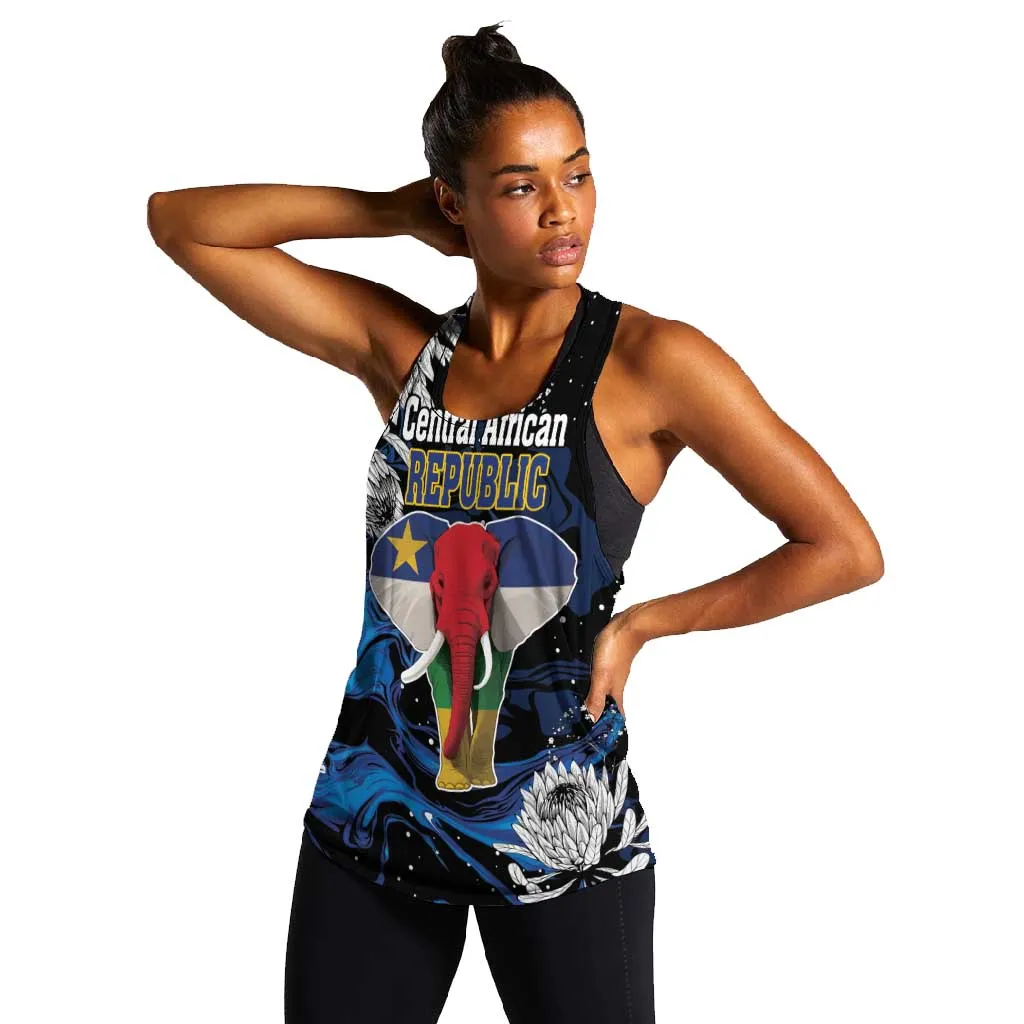 Personalized Central African Republic Women Racerback Tank Elephant With King Protea LT18