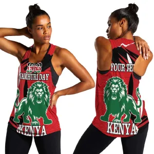 Personalized Jamhuri Day 1963 Women Racerback Tank Angry Lion With African Shield LT18
