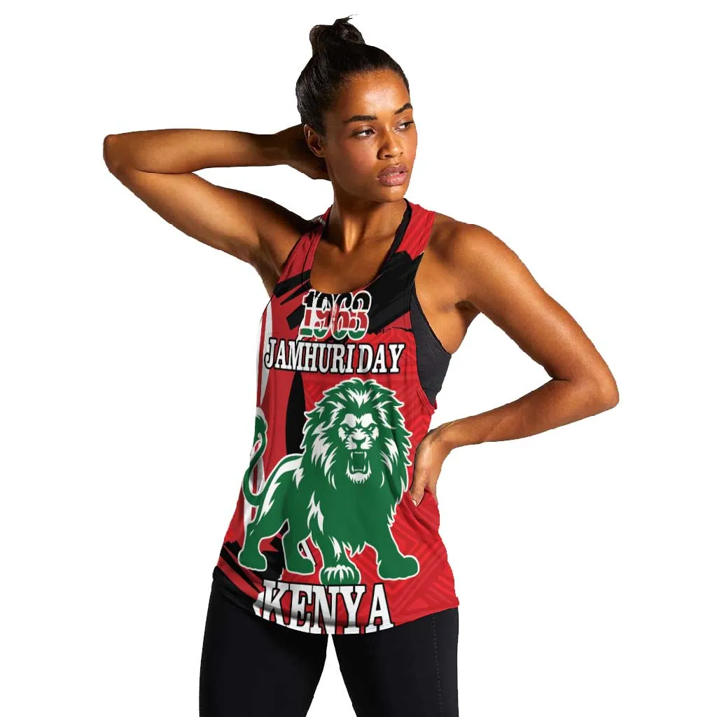 Personalized Jamhuri Day 1963 Women Racerback Tank Angry Lion With African Shield LT18